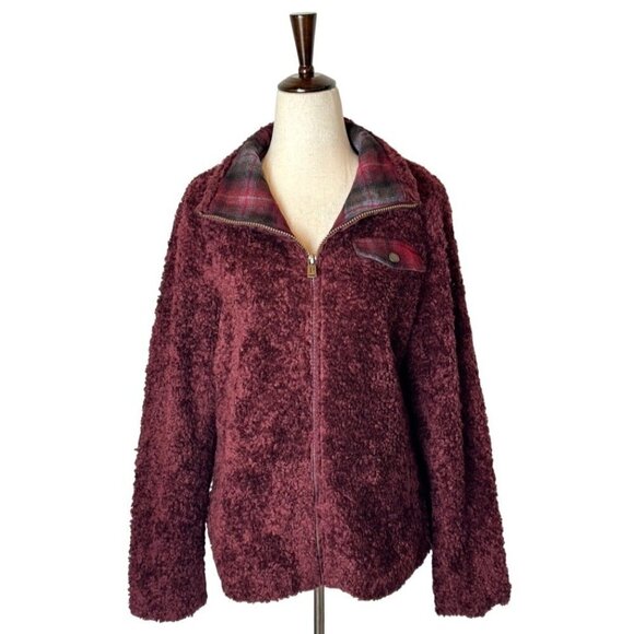 Pendleton Fuzzy Zip Jacket Womens‎ S Dark Red Full Zip Teddy Outerwear Coat - Picture 3 of 15